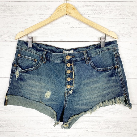 Free People Pants - Free People • Button Fly Distressed Jean Shorts